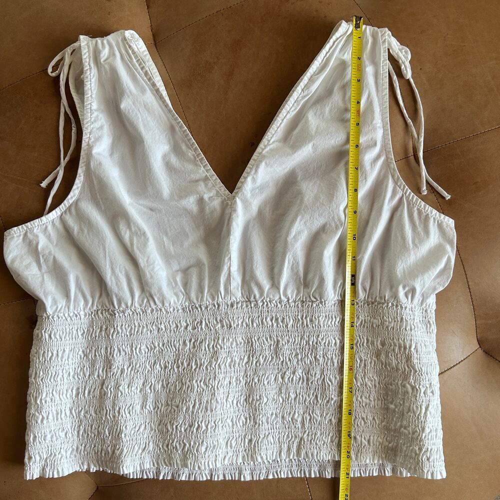 White Smocked Tie Shoulder Milkmaid Deep V Tank Peasant Euro Summer Women XL